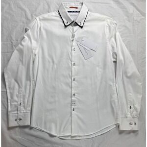 DENIM & FLOWER Textured Dobby White Button Down Shirt Men S 38 Ricky Singh